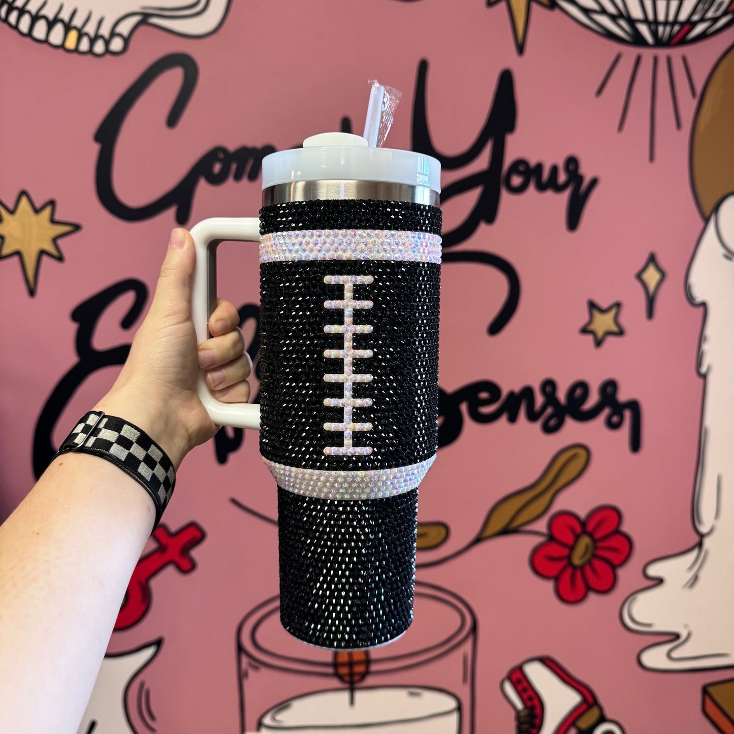 Sparkly AF Football Tumbler